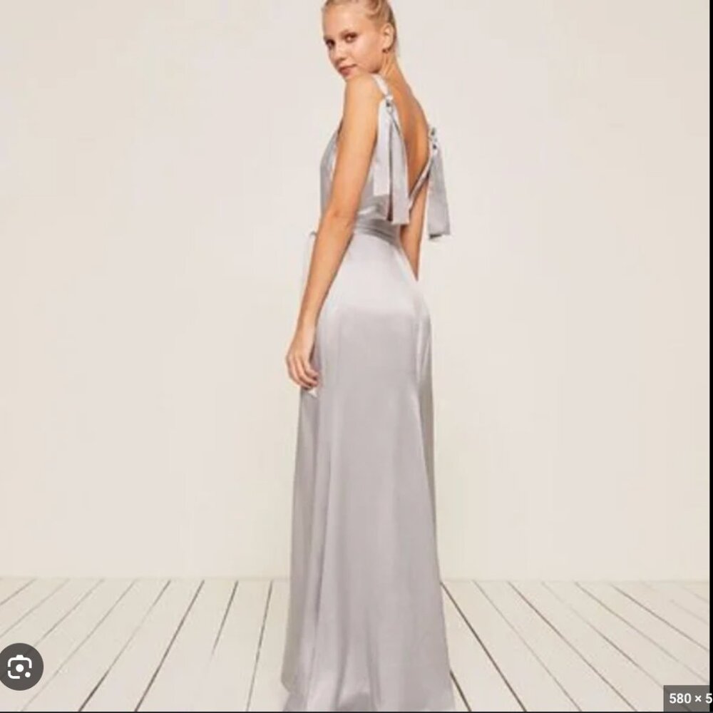 Reformation Siena Dress Silver Silk Size 0